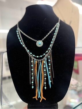 JUSTIN WOMEN'S THREE LAYER NECKLACE- Genuine Leather Tassels